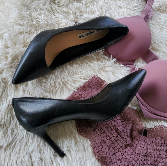 Karl Lagerfeld Black Leather Royale Short Pumps - Picture 9 of 12